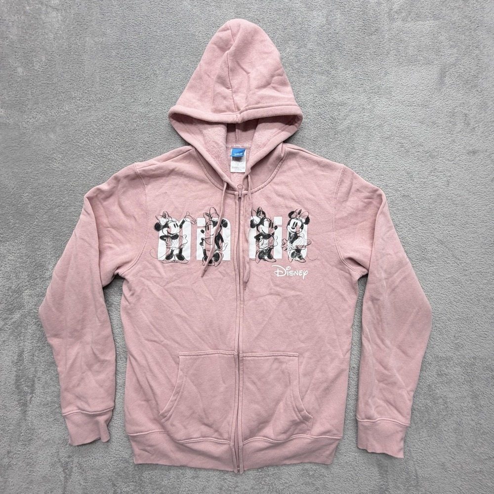 Disney Hoodie Girls Medium Pink Fleece Full Zip Minnie Mouse Graphic Pullover